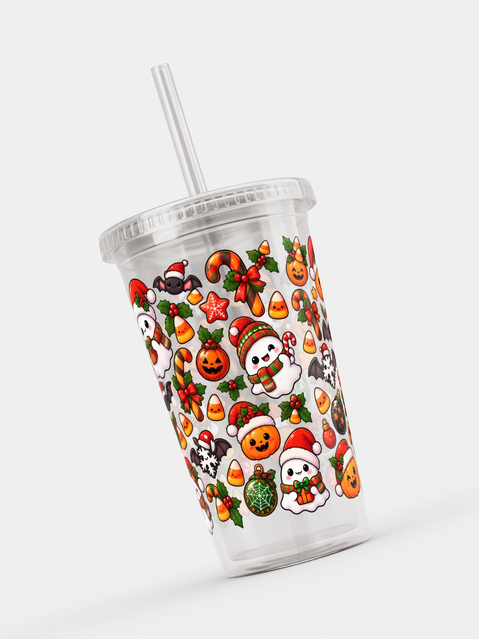 Pumpkin Meets Santa Clear Dual Wall Tumbler 16 Oz (473 ml) product image (8)