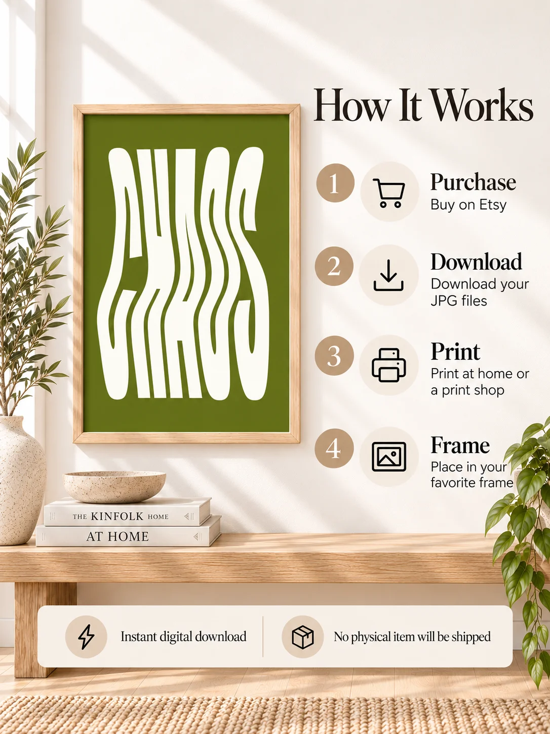 CHAOS Wavy Typography Poster, Green Cream Retro Printable Wall Art, Psychedelic Groovy Digital Download, Bold Minimalist Decor product image (4)
