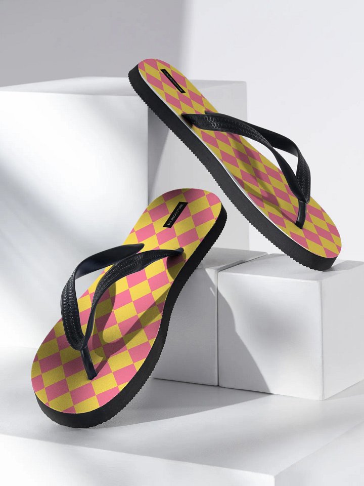 Pink/Yellow Diamond Pattern Flip-Flops product image (2)