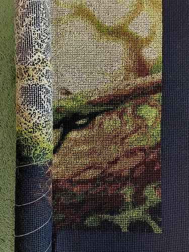Another page finished, now sitting at 128,405 stitches completed! 58,795 to go. 🐉 🌳 
#handmade #crossstitch