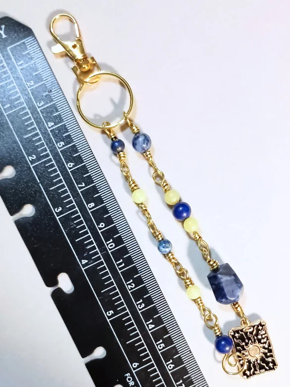 Calming Celestial Bag Charm | Sodalite, Jade, & Tarot, Gold-Tone | "Sunny Serenity" product image (4)