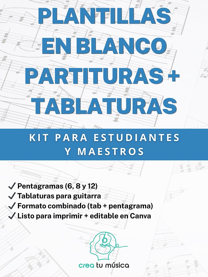 Partituras en Blanco + Tabs (Imprimible y Editable) | Hojas de Música product image (1)