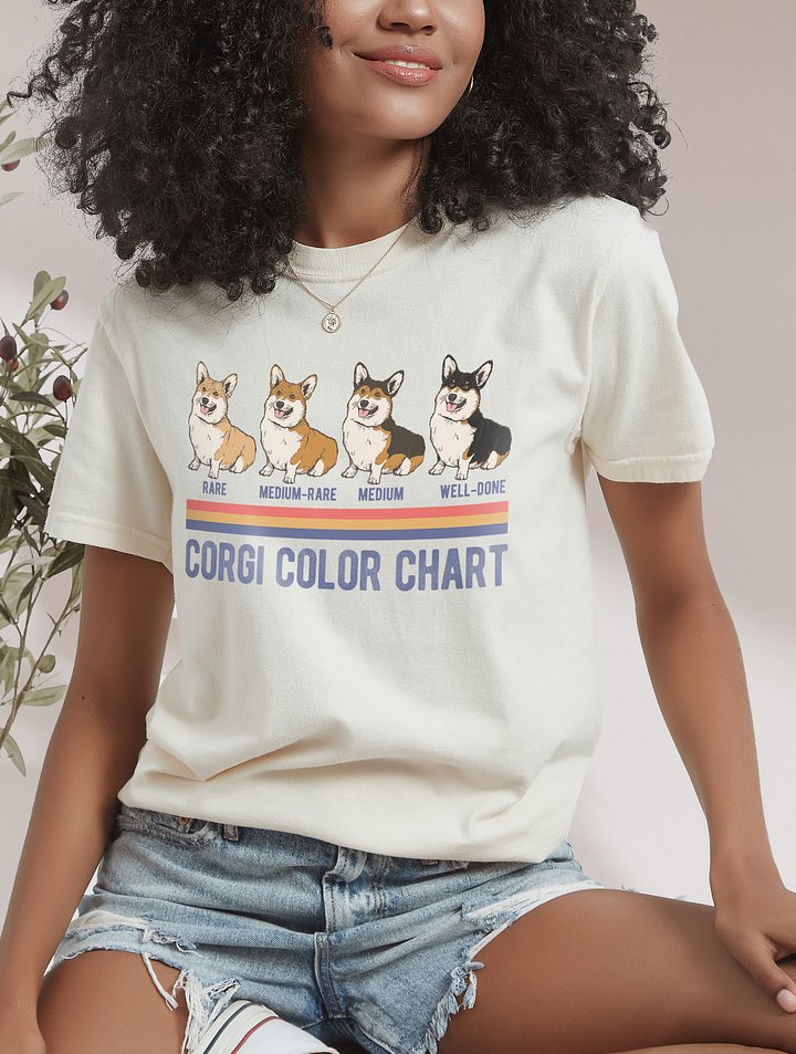 Welsh Corgi Color Chart T-Shirt | Funny Retro-Style Corgi Color Types Using Steak Colors for Reference product image (2)