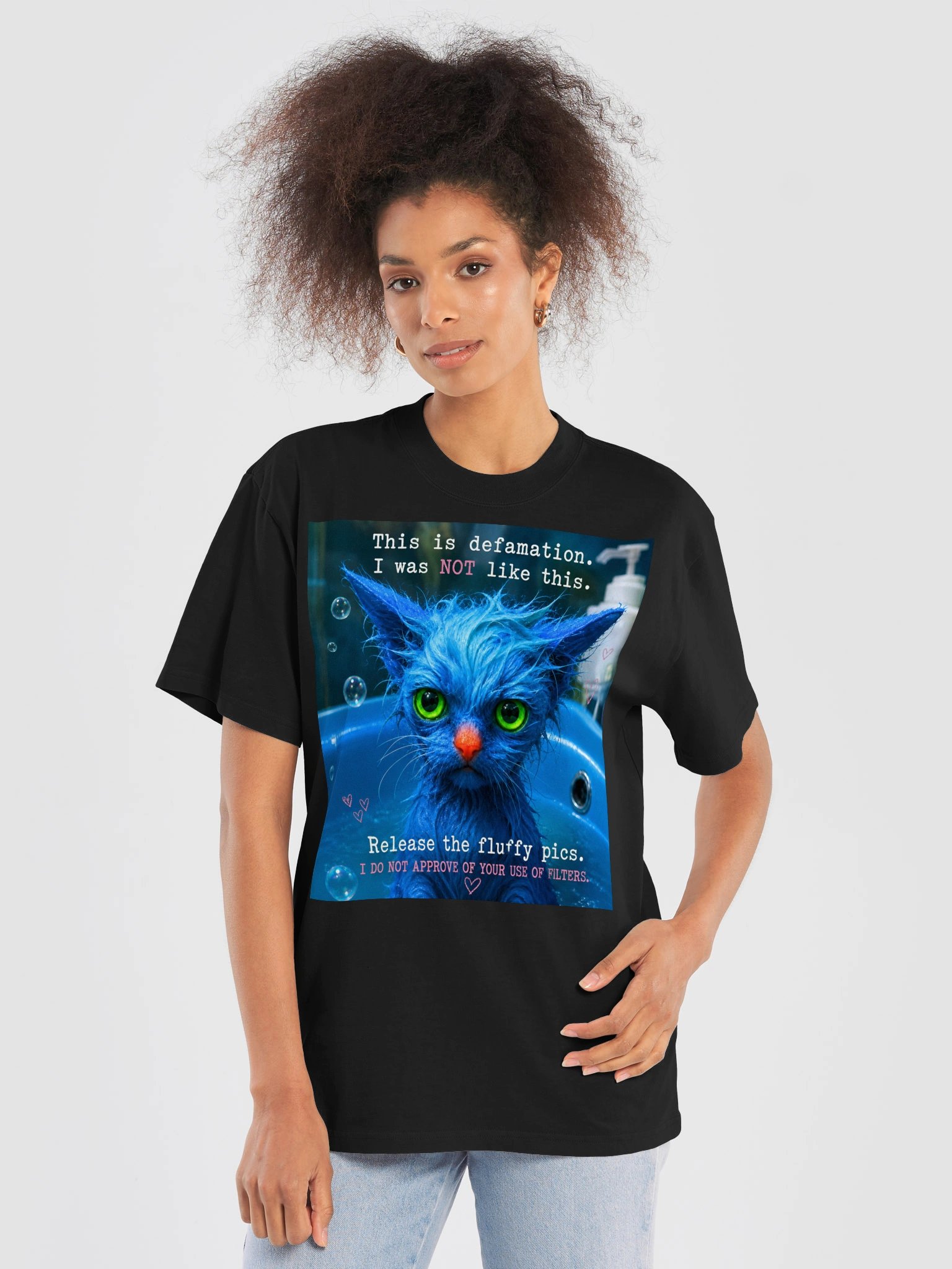 Funny Blue Cat T-Shirt | “This Is Defamation” Unisex Graphic Tee | Cute Grumpy Cat Gift product image (6)
