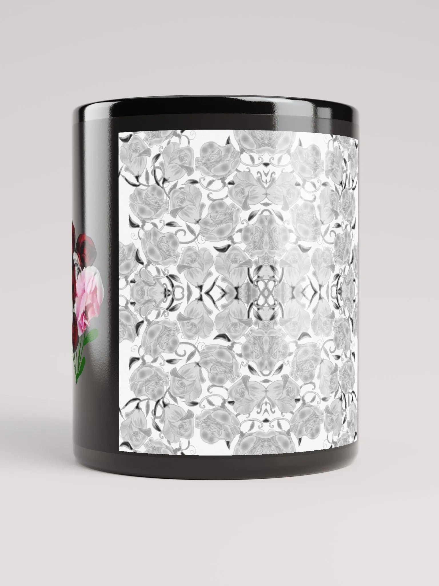 Gray Roses Rose Bouquet Black Coffee Mug product image (9)