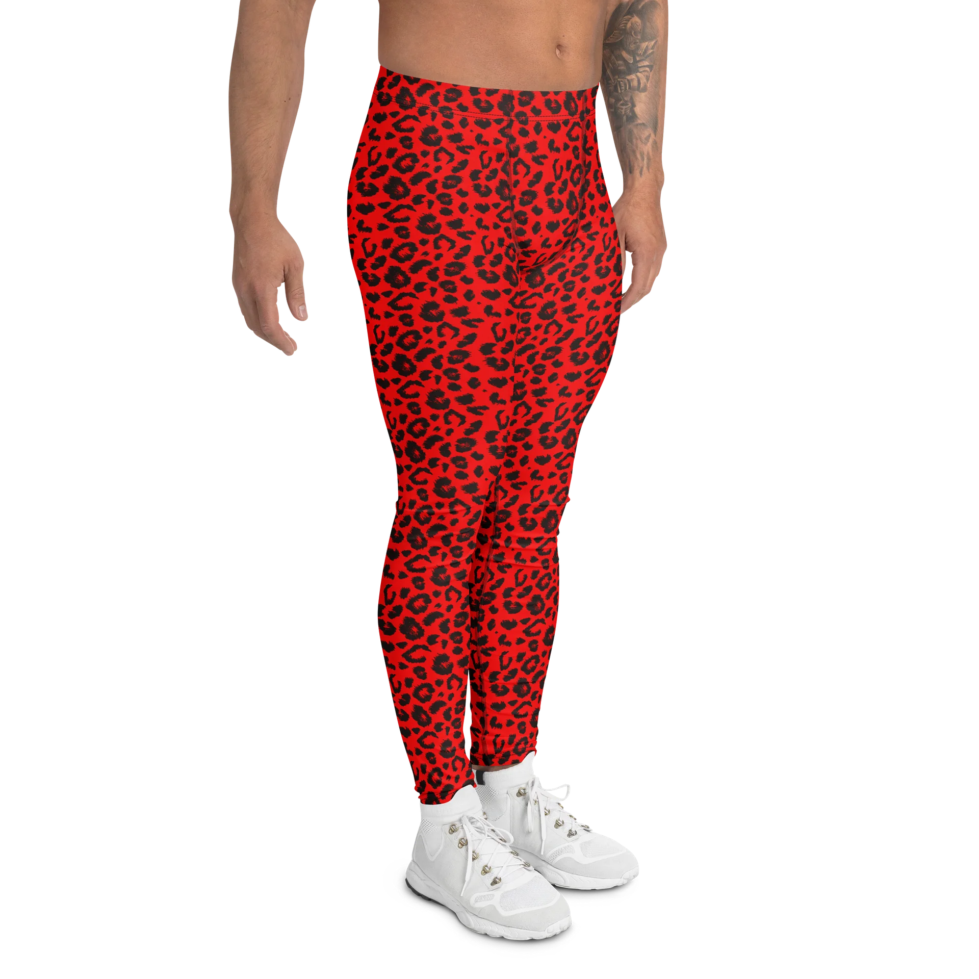 Comfortable Men's Leggings Bold Red Leopard Print product image (3)