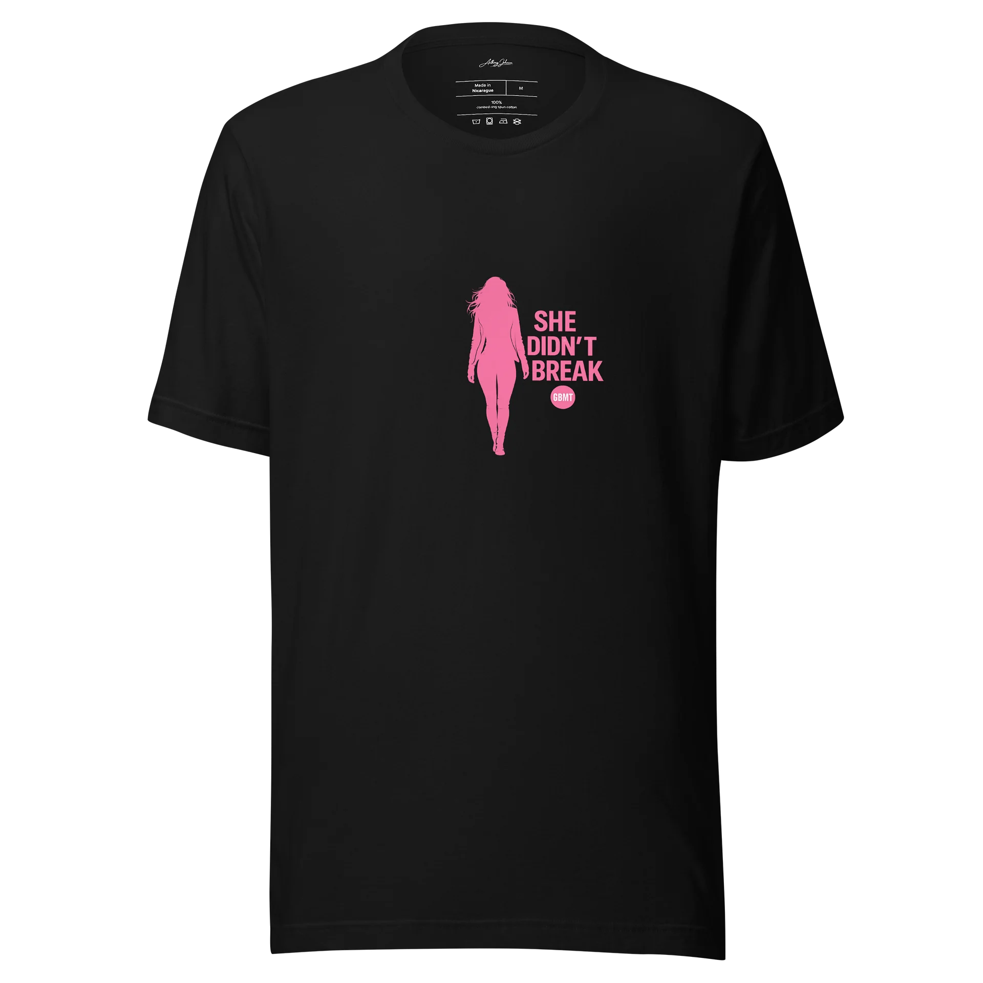GBMT “She Didn’t Break” Women’s Tee – Pink Strength Edition product image (1)
