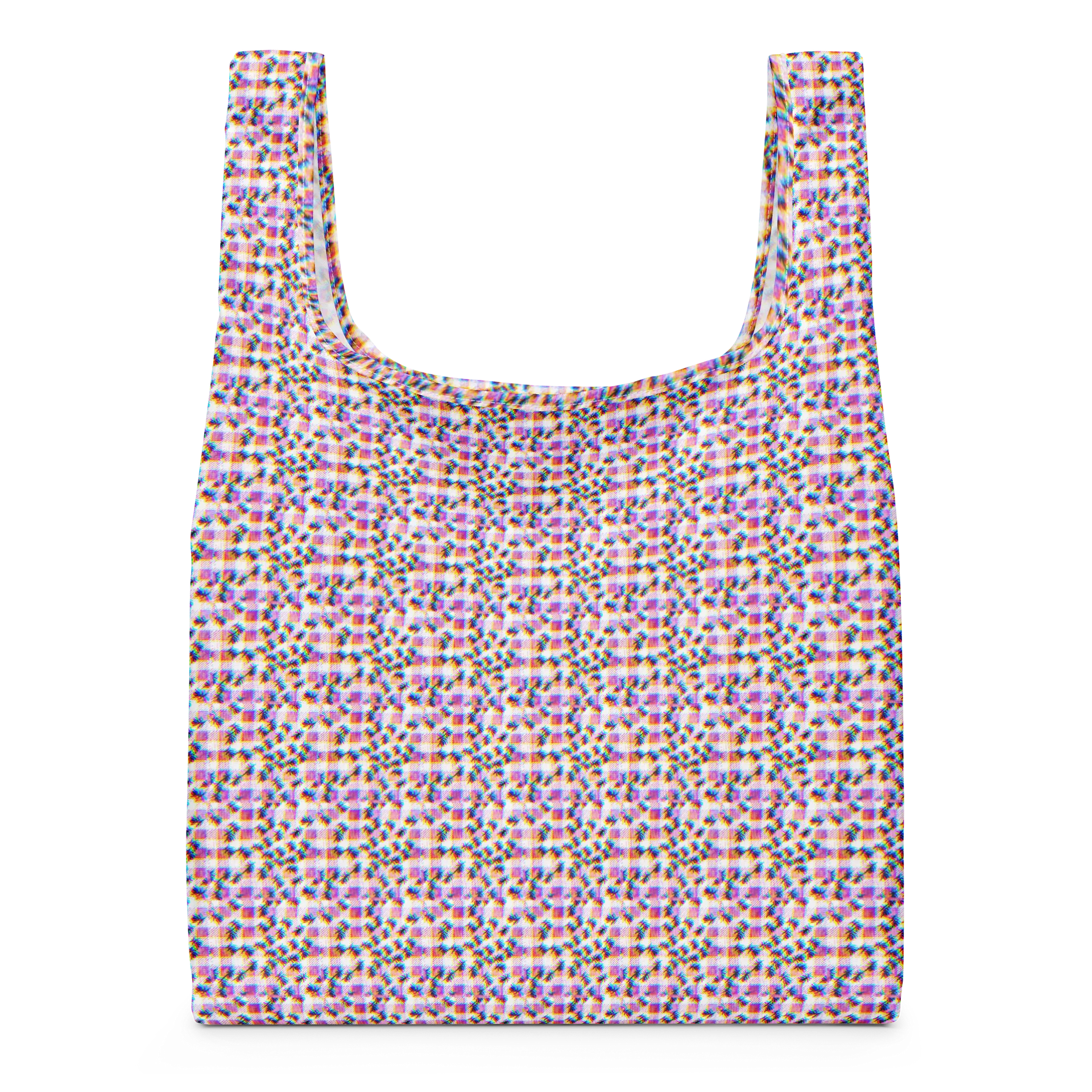 “ant picnic” glitchy pixel ants gingham pattern reusable shopping bag product image (2)