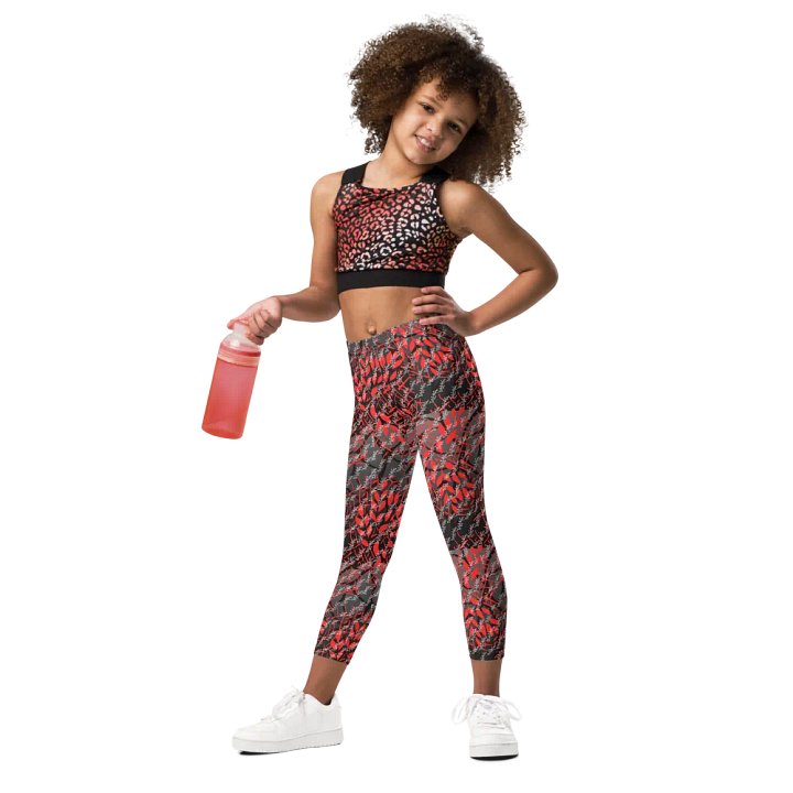 JoBeths' Signature Kids Leggings 👖Red Leaves 🍃 Design product image (2)