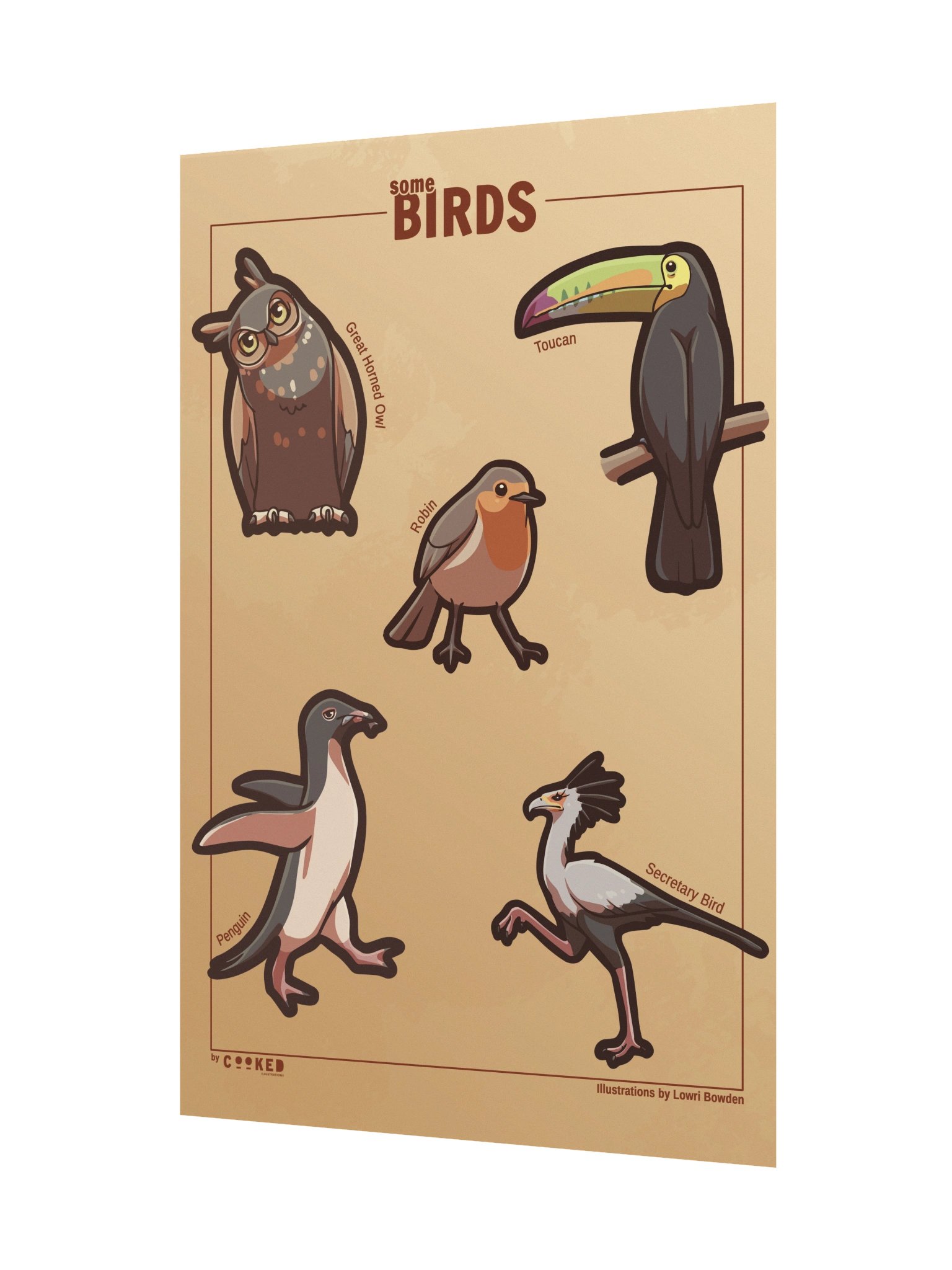 Cute Birds Poster - 5 Illustrated Birds - Original Illustrated Poster product image (2)