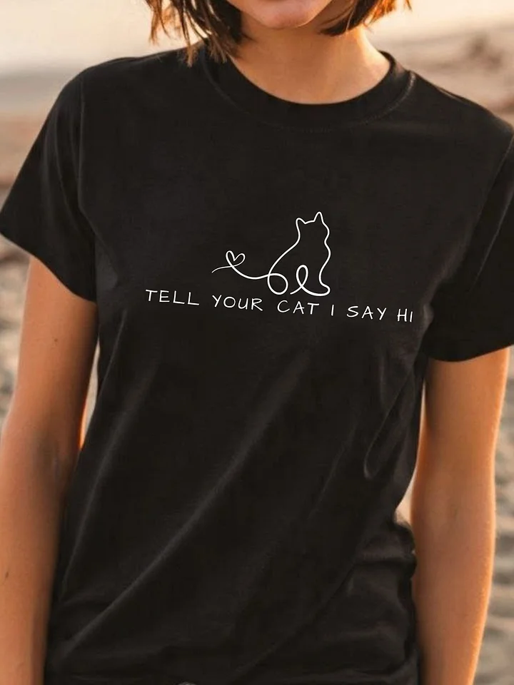 Tell Your Cat I Say Hi — Minimal Line Cat Tee product image (1)
