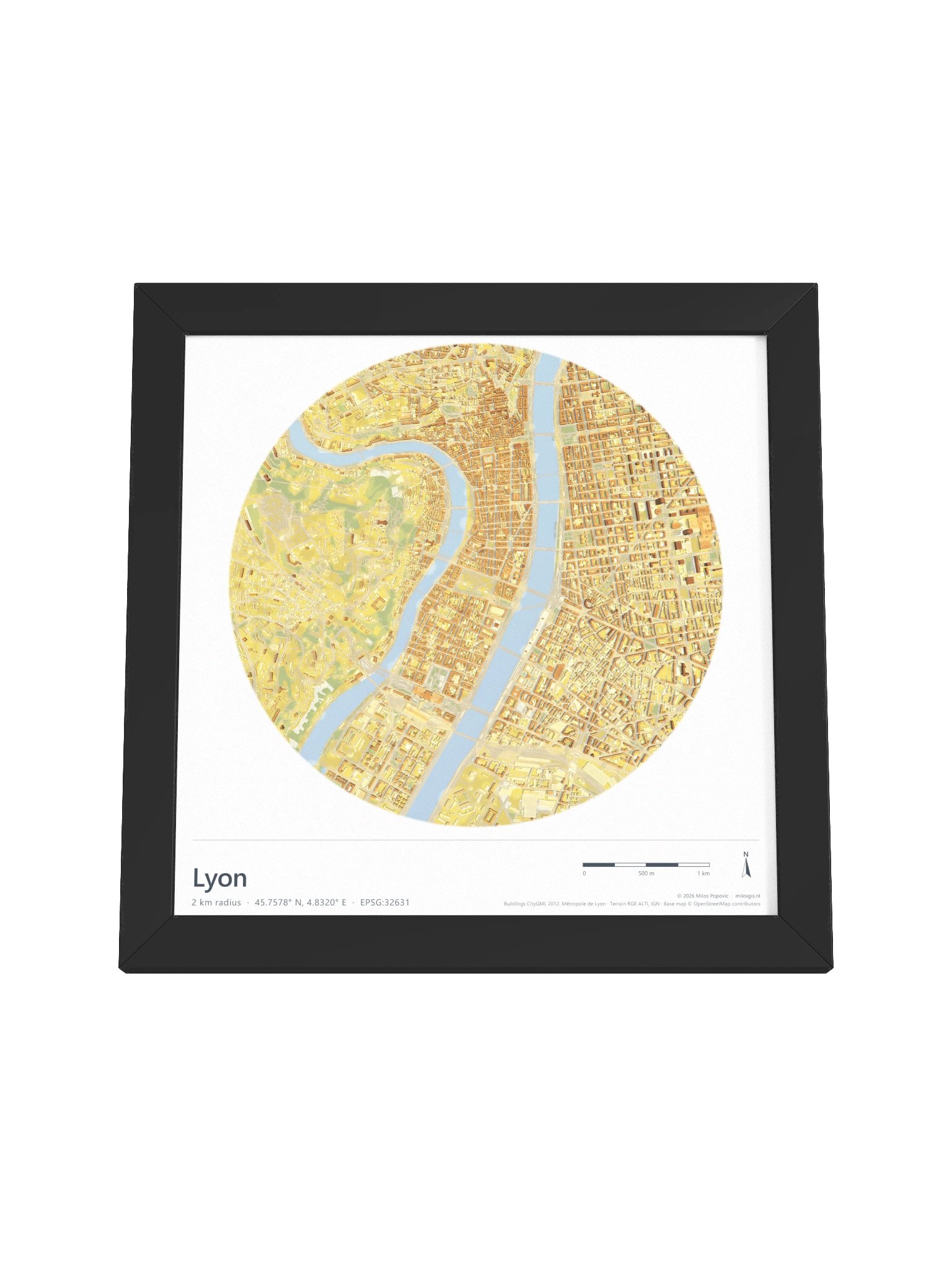 Lyon — Path-Traced 3D City Map · Framed Matte Poster product image (16)