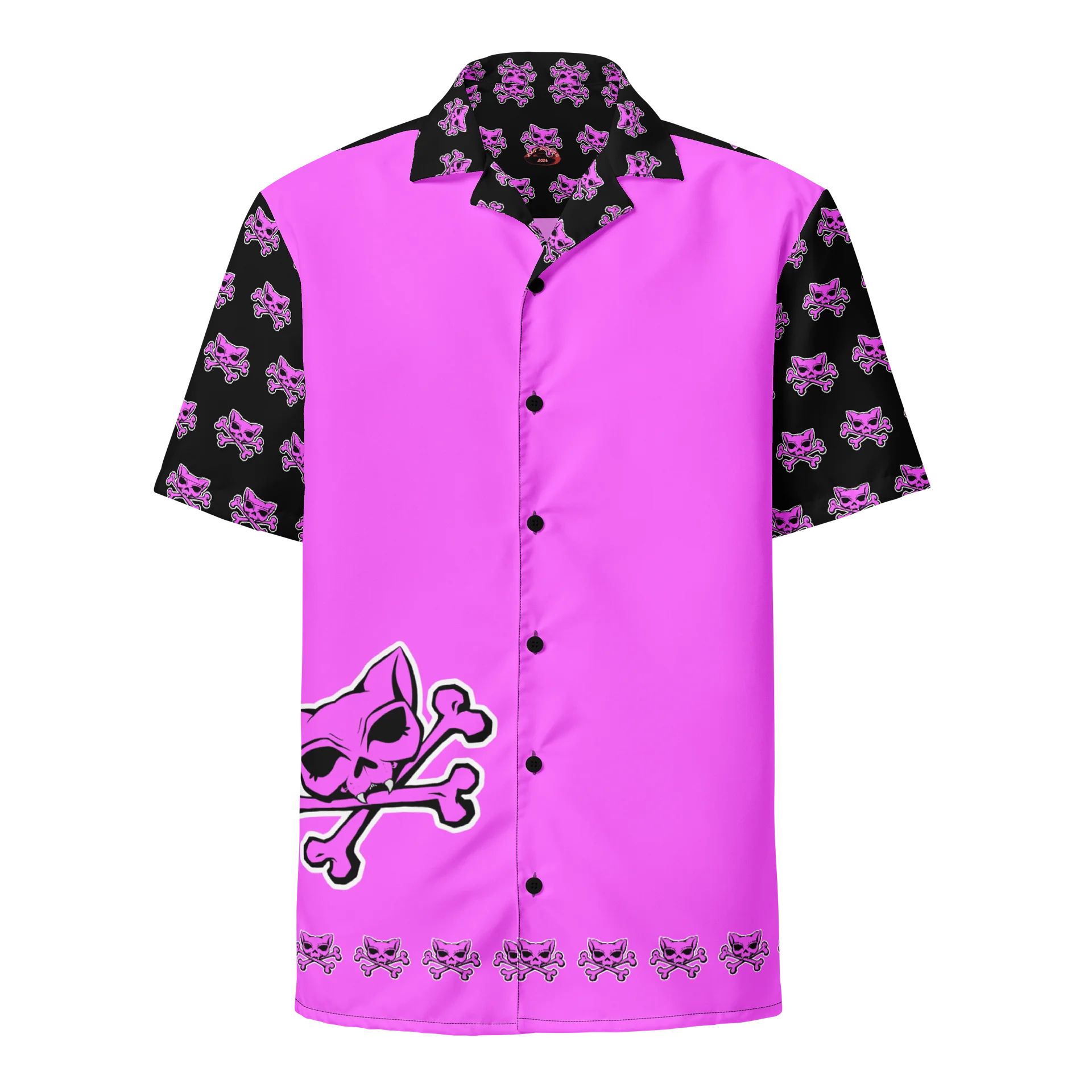 Pink and Blaque Kat Skull Hawaiin Shirt product image (1)