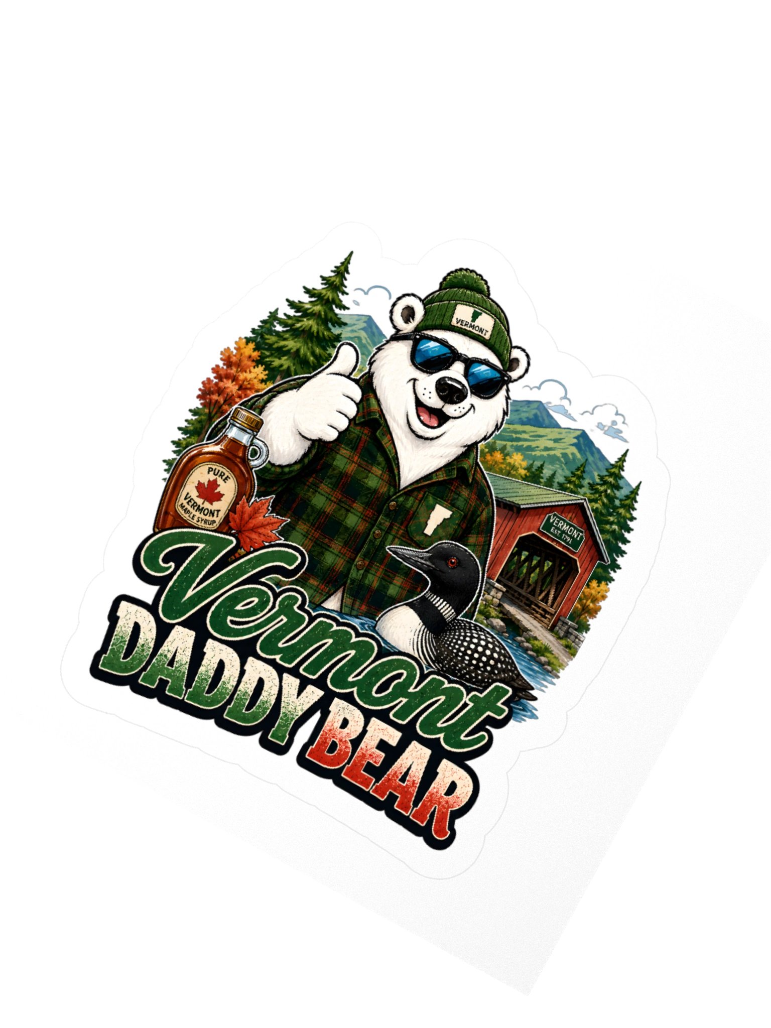 Vermont Daddy Bear Retro Polar Bear Covered Bridge Design product image (6)