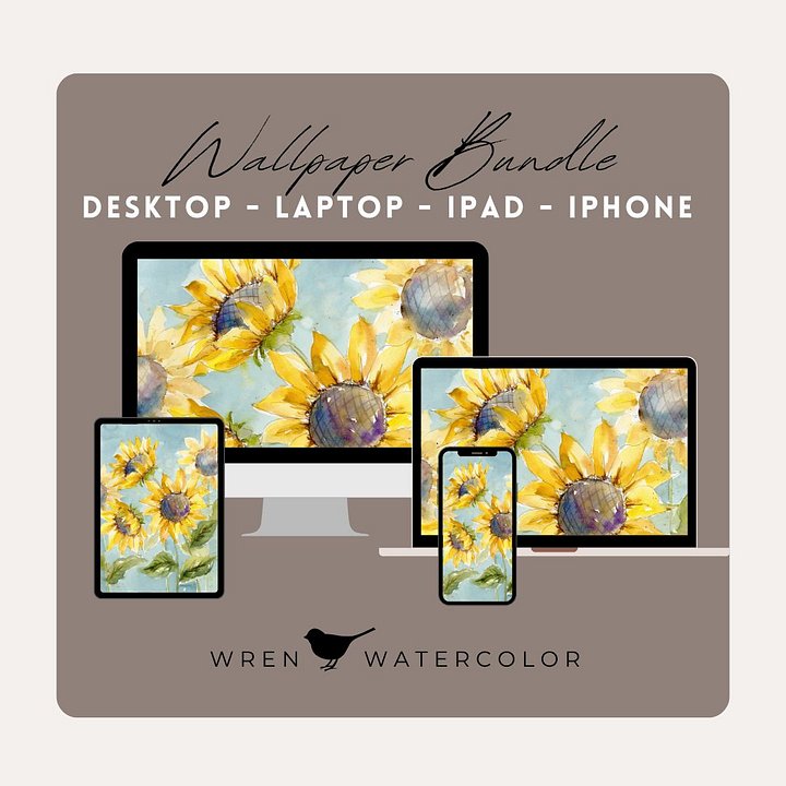 Sunflowers Watercolor Digital Wallpaper Bundle product image (1)