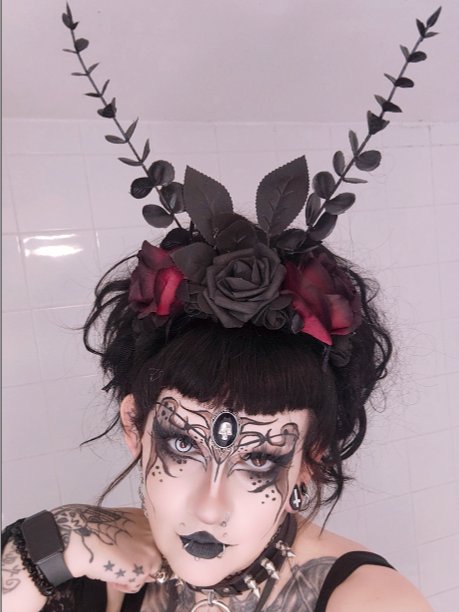 Gothic Headpiece (Roses, Leaves & Long Stems) product image (1)