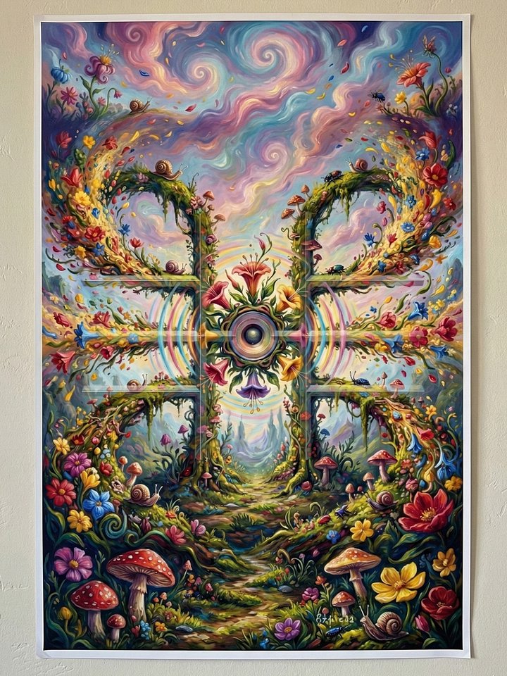 Express | Sacred Circuits Glyph #5 – Surreal Floral & Sound Wave Art - Vertical Poster product image (1)
