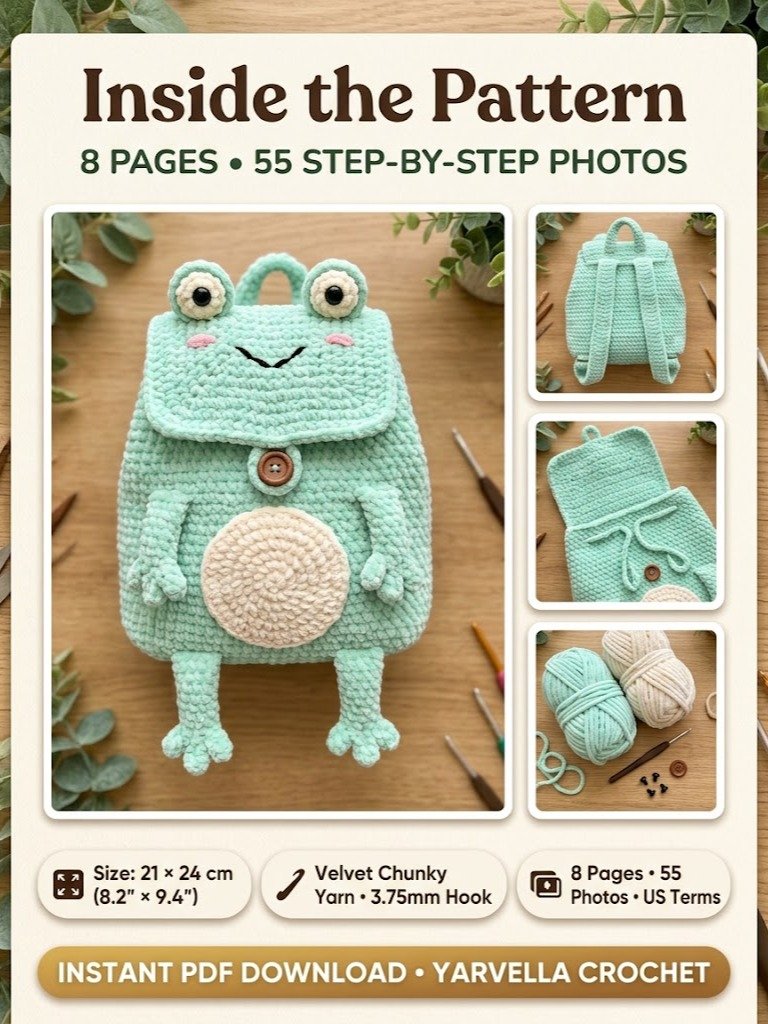Plush Backpack Frog Crochet Pattern PDF product image (4)