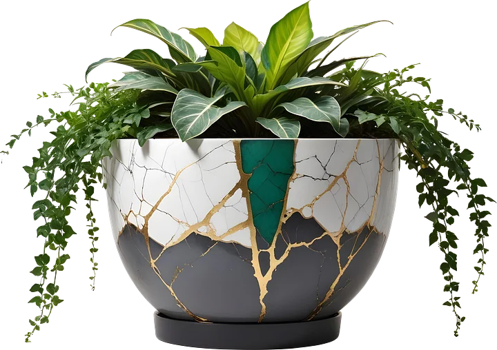 Kintsugi Elegance – Ceramic Planter with plant png product image (1)