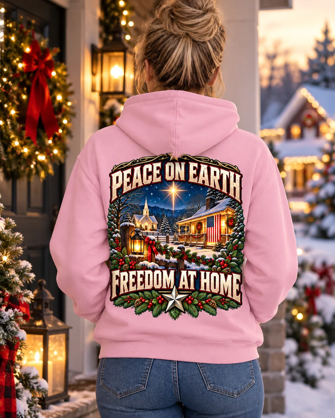 Peace on Earth, Freedom at Home – Patriotic Christmas Hoodie product image (5)