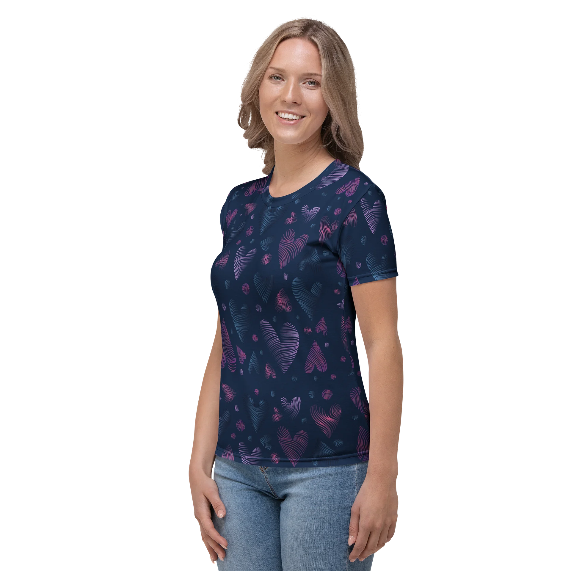 Gradient Wavy Hearts Women's Crew Neck T-Shirt product image (3)