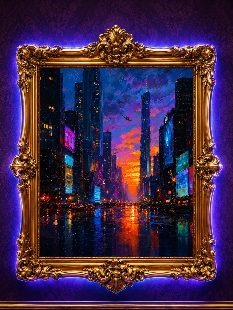 Neon Metropolis: Futuristic Cityscape at Dusk - Cyberpunk Wall Art product image (1)