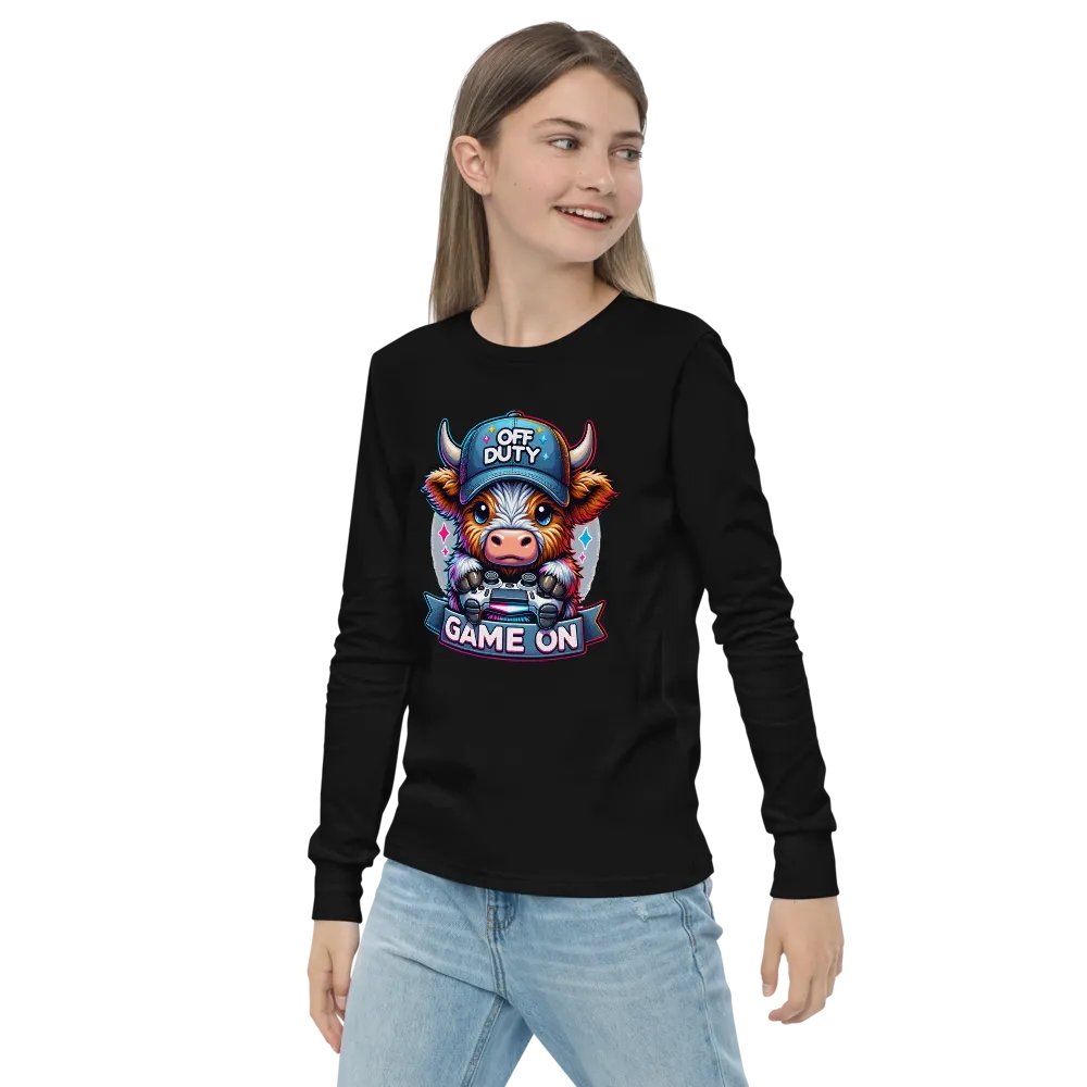 Off Duty Gaming Cow Youth Long Sleeve T-Shirt product image (7)
