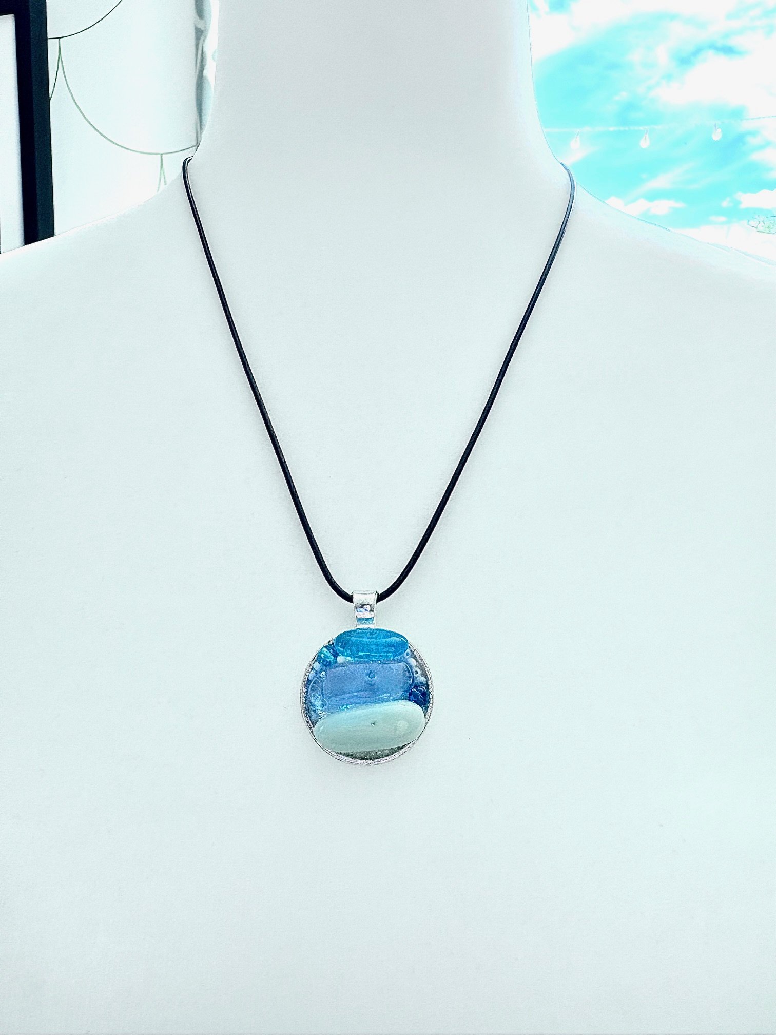 MFD-00208 | Coastal Calm Horizon Pendant Necklace | Handmade Glass Art Jewelry | Monique Faella Designs™ product image (6)