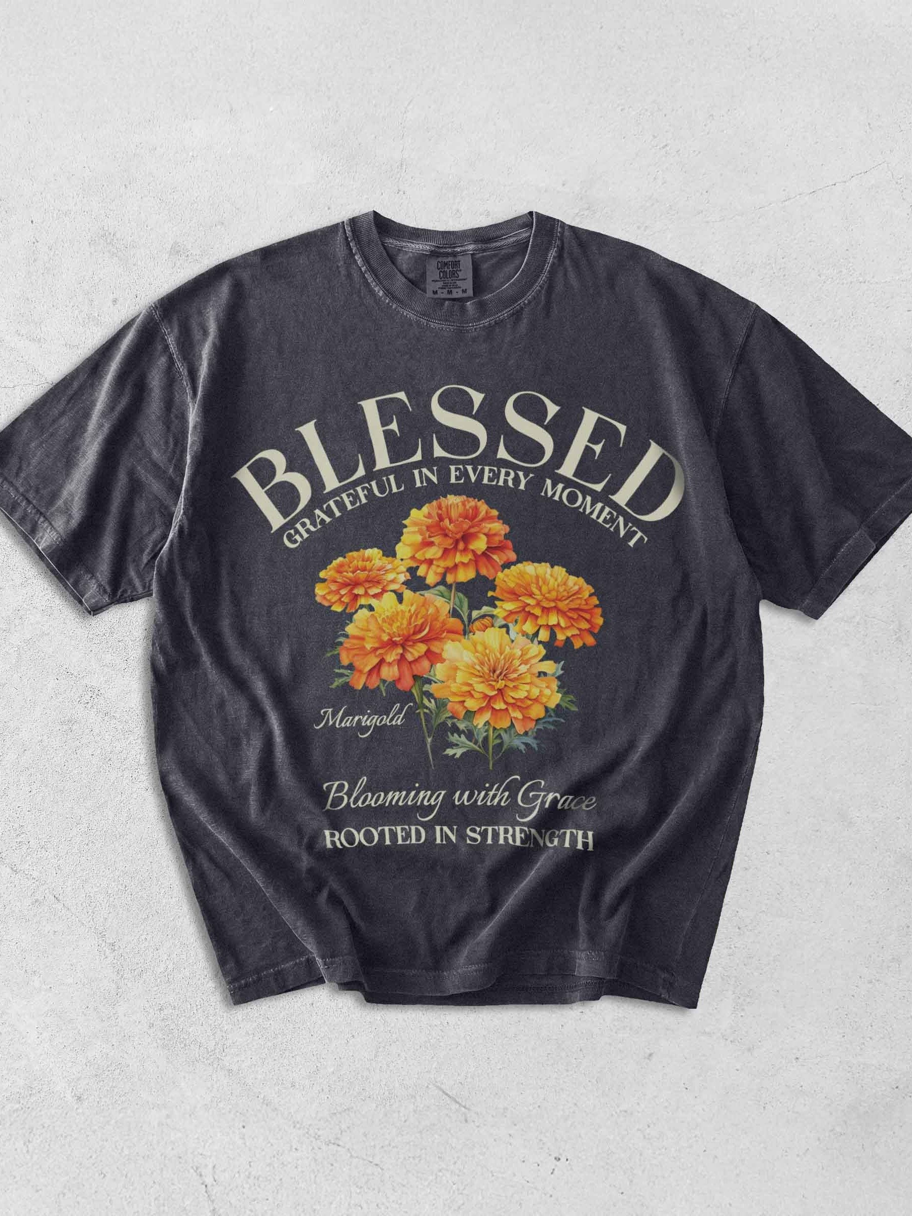 October Blessed Marigold Flower Shirt – Blooming with Grace, Rooted in Strength Graphic Tee product image (1)