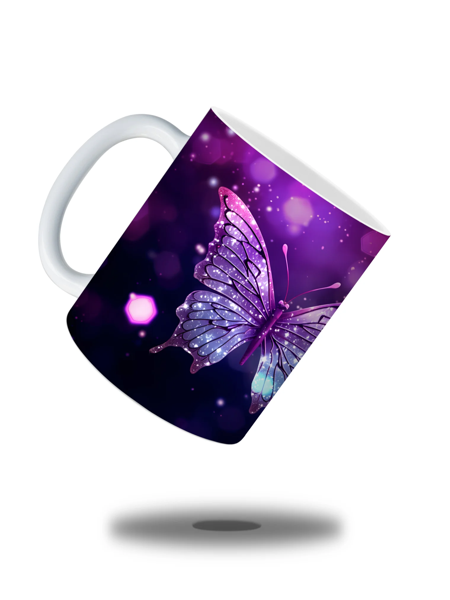 Glittery Butterfly 11oz Coffee Mug – Elegant Purple Butterfly Design Ceramic Cup – Perfect for Coffee, Tea, and Butterfly Lovers product image (2)