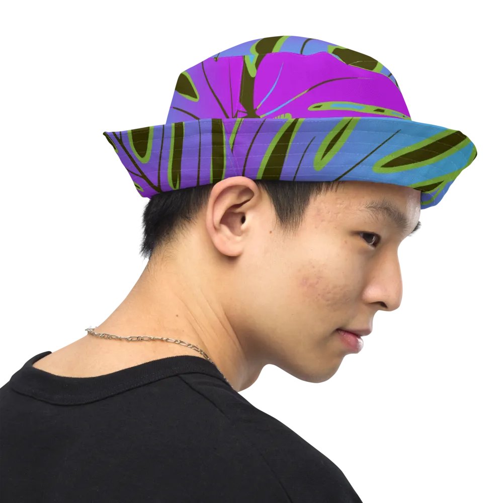 Dark Mode Neon Monstera Madness Reversible Bucket Hat product image (6)