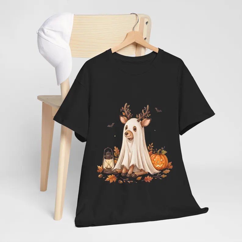 Ghost Deer Costume Tee | Cute Halloween Deer, Pumpkin & Lantern Shirt product image (114)