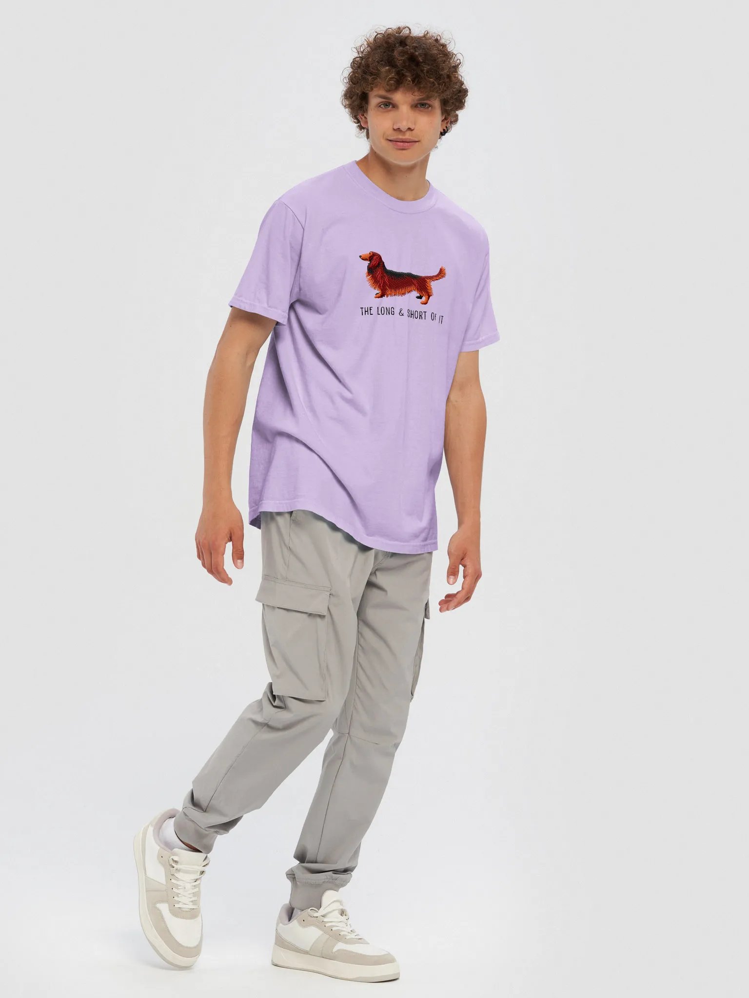 The Long & Short of It T-Shirt(Embroidered) of a Longhaired Dachshund(Red) product image (9)