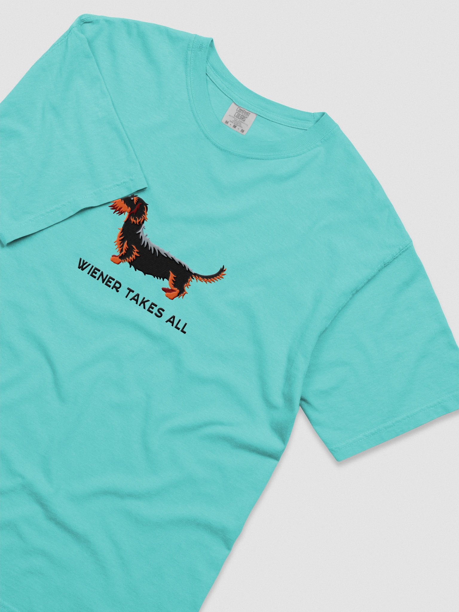 Wiener Takes All T-Shirt(Embroidered) of a Wirehaired Dachshund(Black & Tan) product image (8)