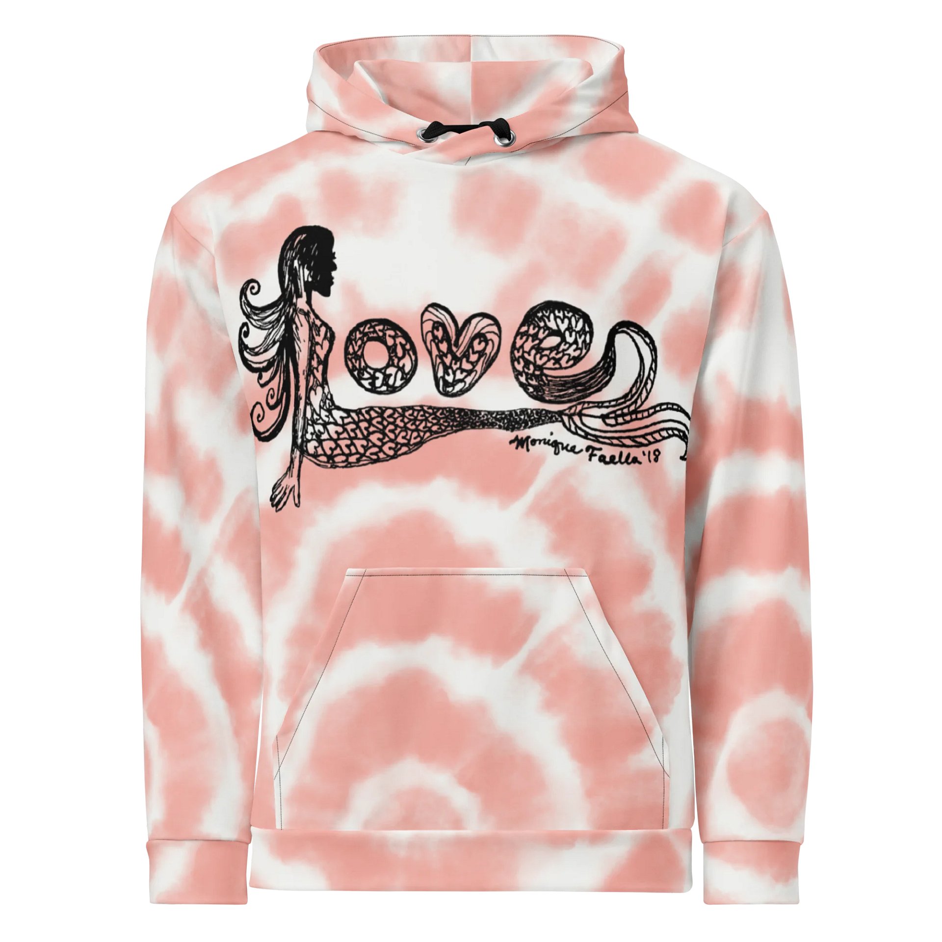 Mermaid Love | Black on Pink Ripple | Comfy All-Over Print Unisex Hooded Sweatshirt | Ocean-Inspired | Monique Faella Designs™ product image (1)
