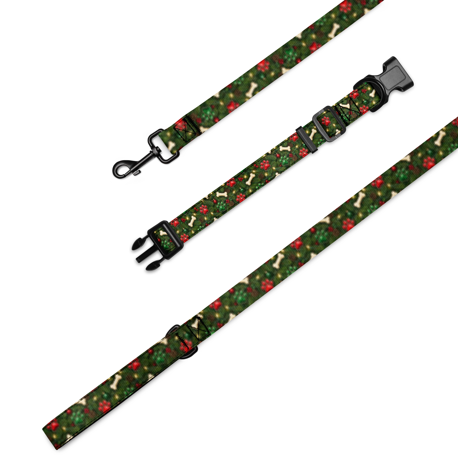 Christmas Paw Prints & Bones Collar + Leash Set – Evergreen product image (1)