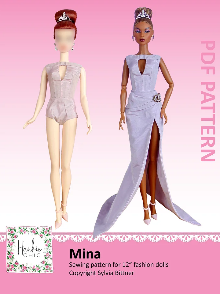 Mina sewing pattern for 12" fashion dolls product image (1)