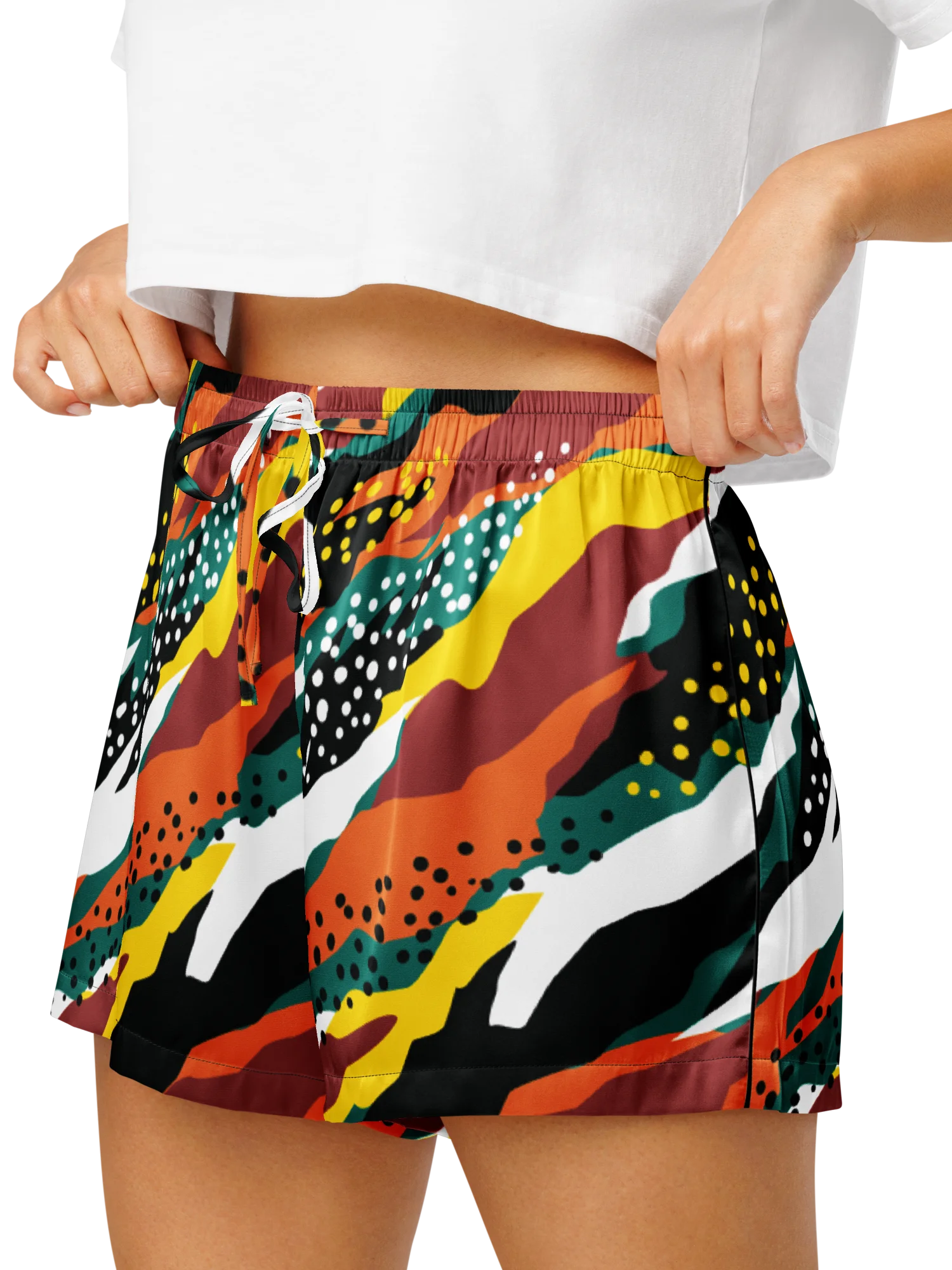 Terracotta & Teal Abstract Safari Pattern | Vibrant All-Over Print Women's Pajama Shorts product image (8)