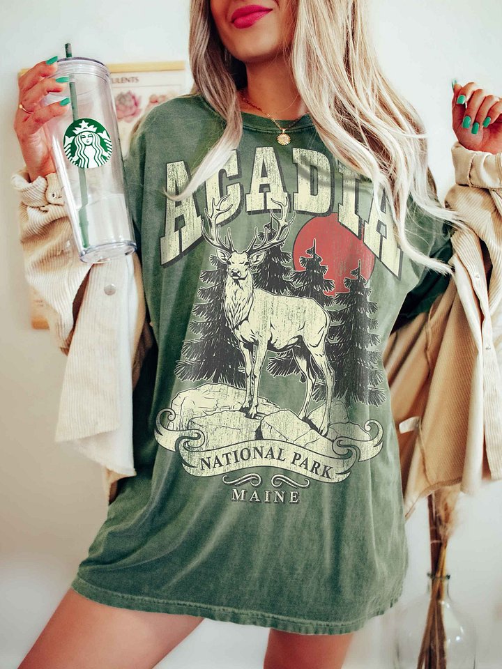 Acadia National Park Shirt – Vintage Deer Graphic Tee Maine product image (2)
