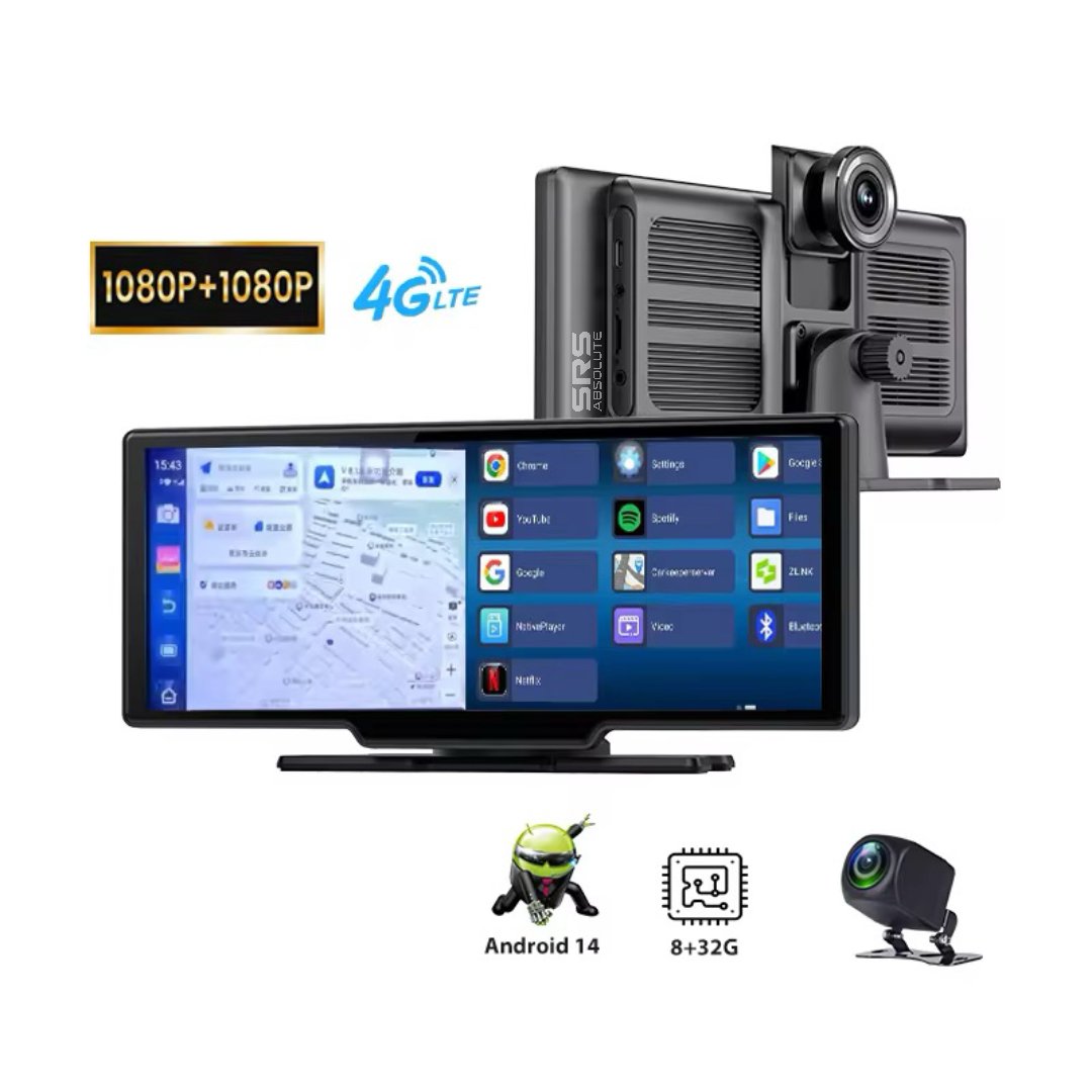 SRS ABSOLUTE dual 4G Dash Cam 8GB RAM Android14 ADAS Wireless CarPlay GPS+Live Video Bluetooth WIFI HotSpot 1TB MicroSD Supp Map-Apps-PlayStore-MultiTask Steering Control Split Screen-Gen4 product image (9)