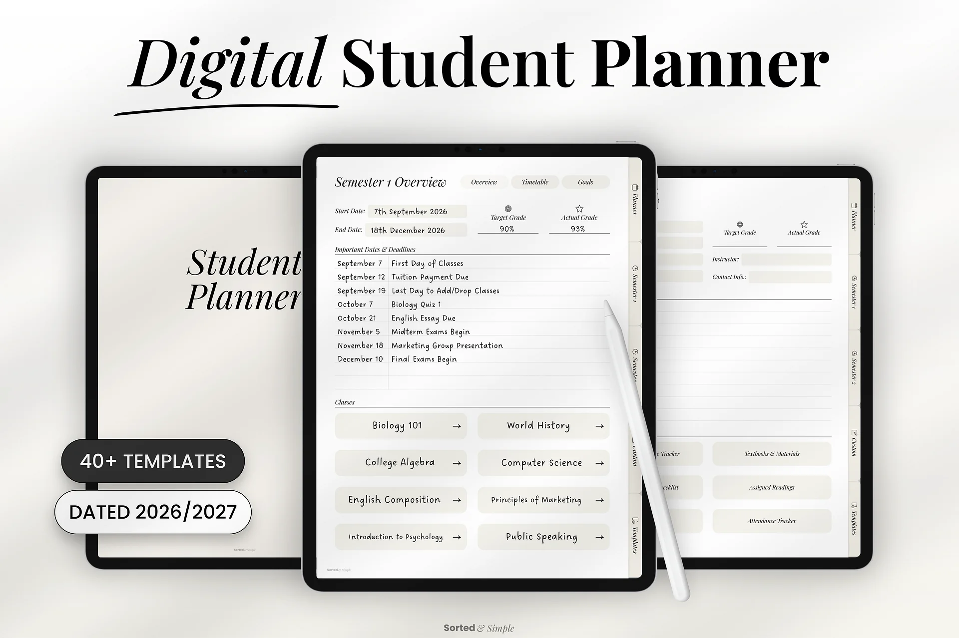 2026/2027 Mid-Year Student Digital Planner Portrait - Soft Neutral product image (1)