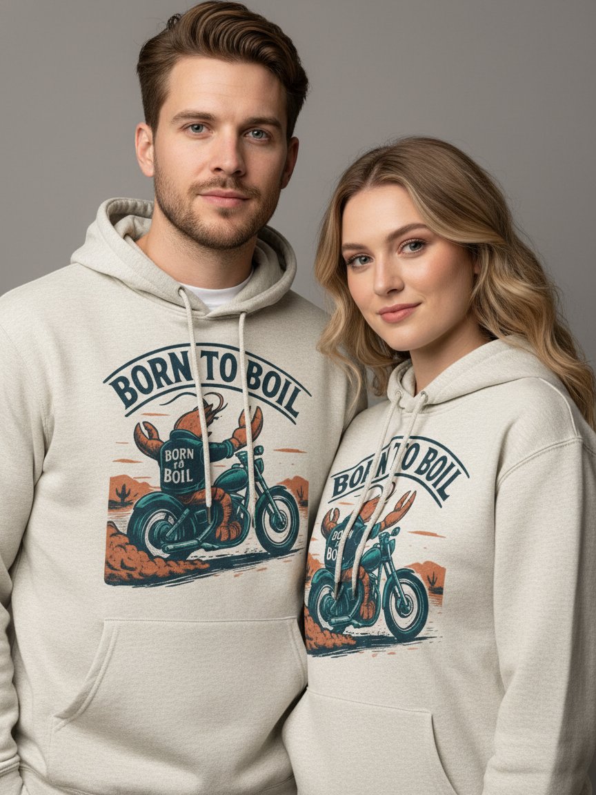 Biker Lobster Hoodie | Born to Boil Motorcycle Graphic Pullover product image (1)