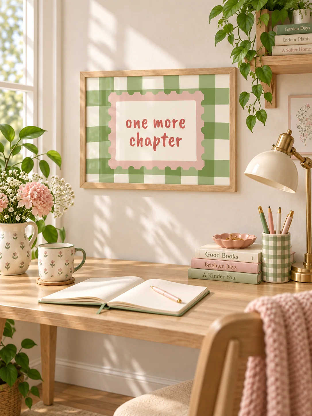 One More Chapter Print | Book Lover Wall Art | Retro Reading Quote | Pink Green Checkerboard Poster | Digital Download product image (6)