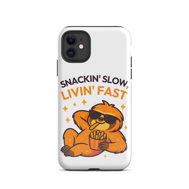 Snackin’ Slow, Livin’ Fast – Funny Sloth iPhone Case | Fries Lover Tough Phone Case – Sloths Having Snacks Collection product image (2)