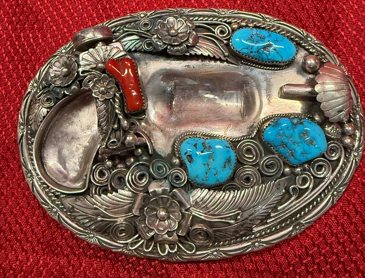 Heritage Coral & Turquoise "Gunslinger" Custom Derringer Belt Buckle product image (2)