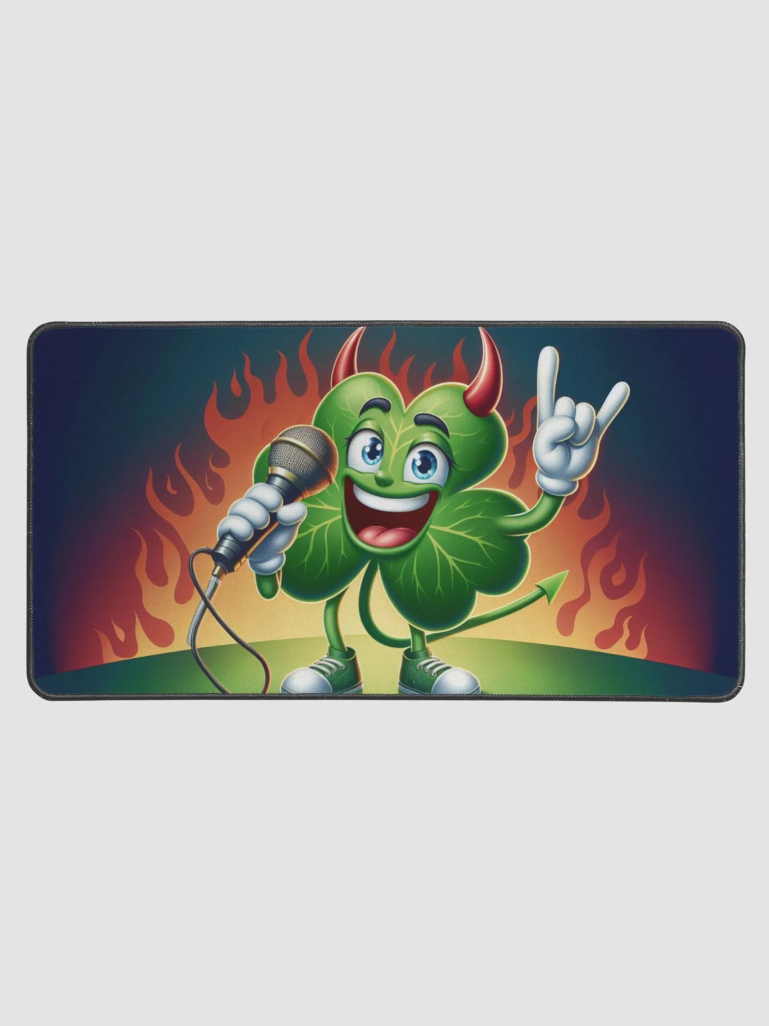 Rockin' Shamrock Desk Mat: Devilish Tunes & Office Vibes 🎤🤘 product image (1)