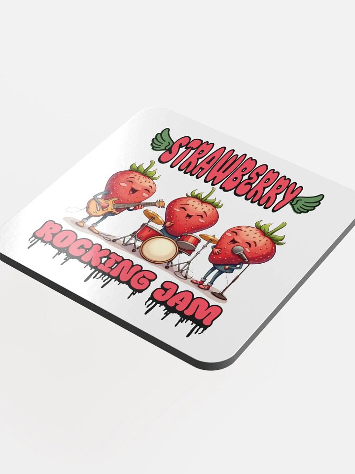 Strawberry Rocking Jam Band Glossed Cork Coaster product image (1)