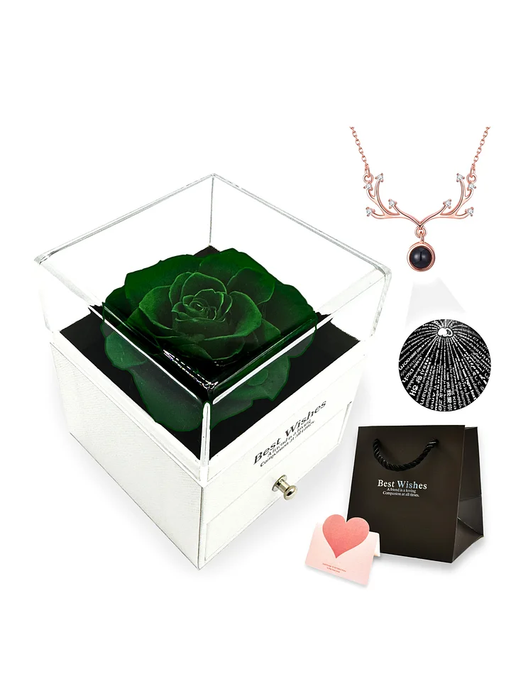Eternal Rose Gift Box with "I Love You" Necklace (Green) product image (1)