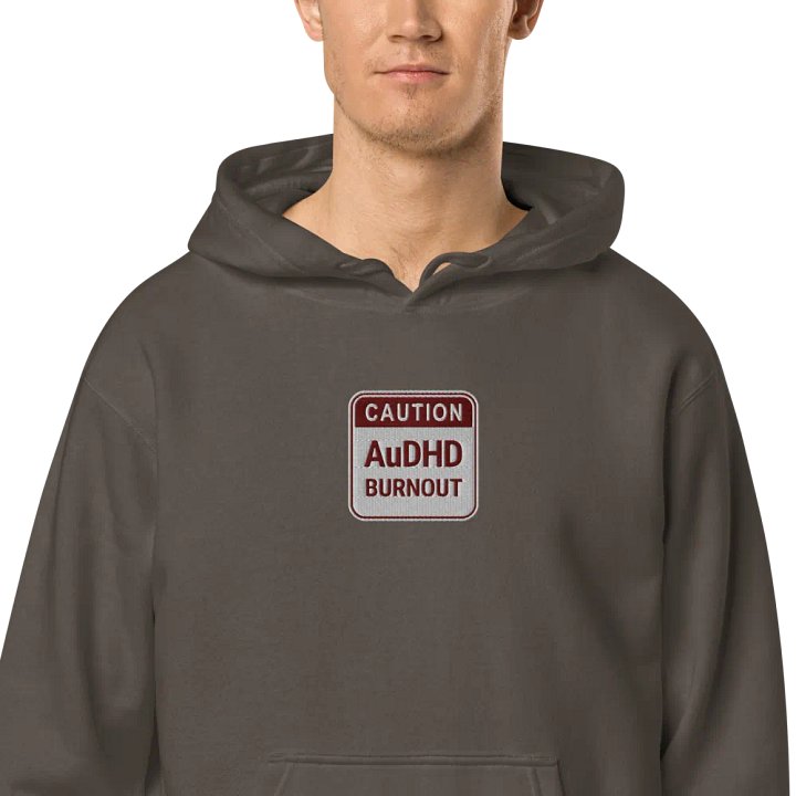 CAUTION: AuDHD BURNOUT embroidered pigment hoodie (maroon design) product image (2)