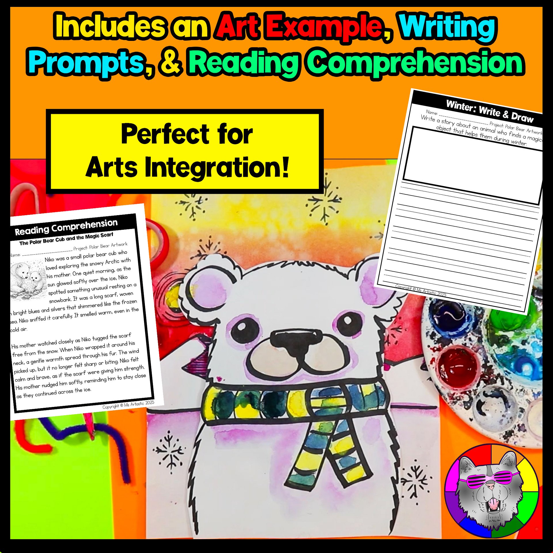 Winter Art Lesson Winter Polar Bear Art Project Winter Art Activity January Art product image (4)
